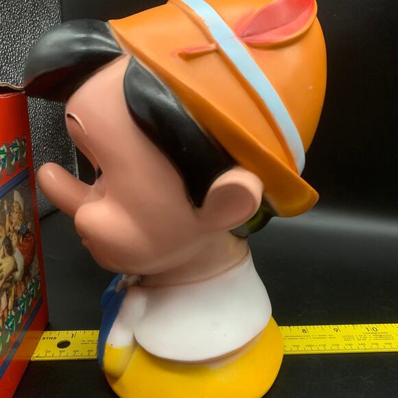 Vintage 1971 Walt Disney Pinocchio Head Bust Piggy Bank Play Pal Plastics Inc. - Picture 15 of 16